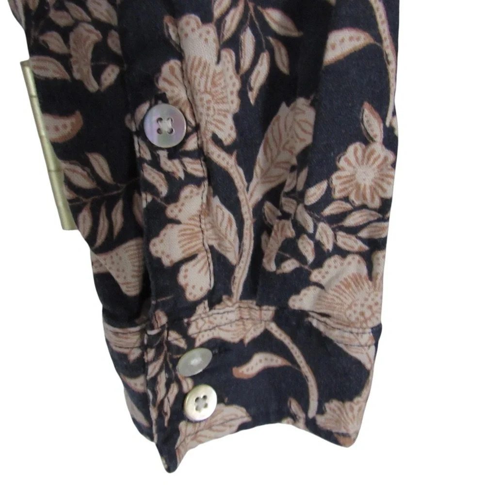 Faherty Savoie Floral Jumpsuit Linen Blend Navy Long Sleeve XS Drawcord Comfort - Picture 7 of 12
